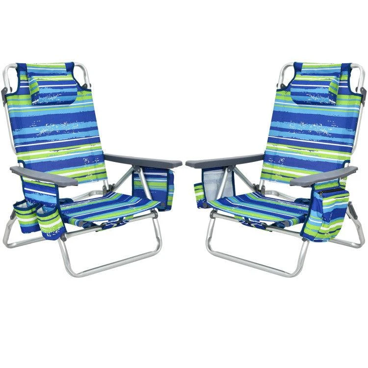 Hivvago 2 Pieces Folding Backpack Beach Chair with Pillow-Pink 6