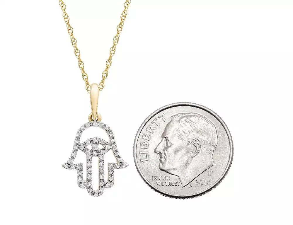 Wrapped Diamond Hamsa Hand 18" Pendant Necklace (1/10 ct. t.w.) in 10k Yellow or White Gold, Created for Macy's 4