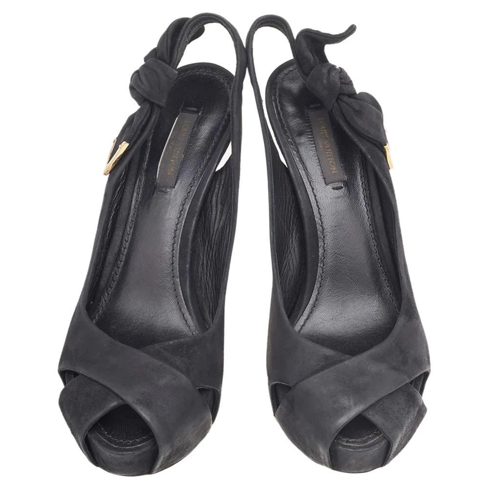 Louis Vuitton Louis Vuitton Black Suede Platform Slingback Sandals Size 37 3