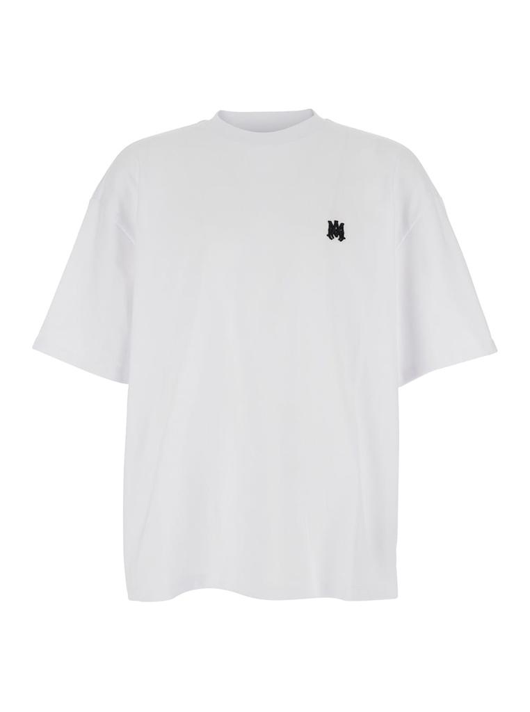 White Crewneck T-shirt With Logo Embossed On Front In Cotton