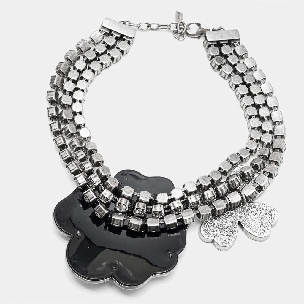 Yves Saint Laurent Saint Laurent Crystal Heart Clover Silver Tone Choker Necklace 4