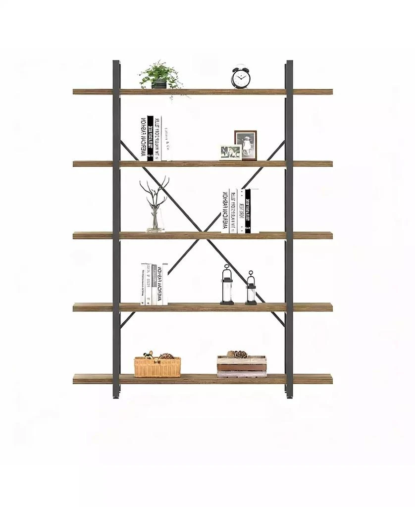YIGII 5 Tier Industrial Metal and Wood Bookshelf for Home 4
