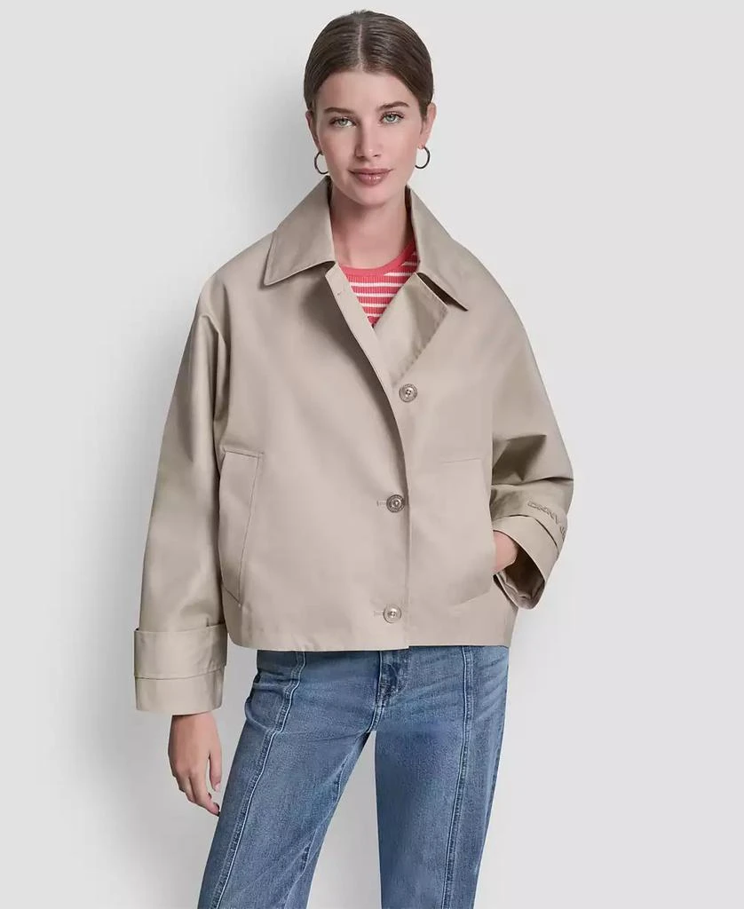 DKNY Women
s Short Single Breasted Dolman Sleeve Military Trench Jacket 3