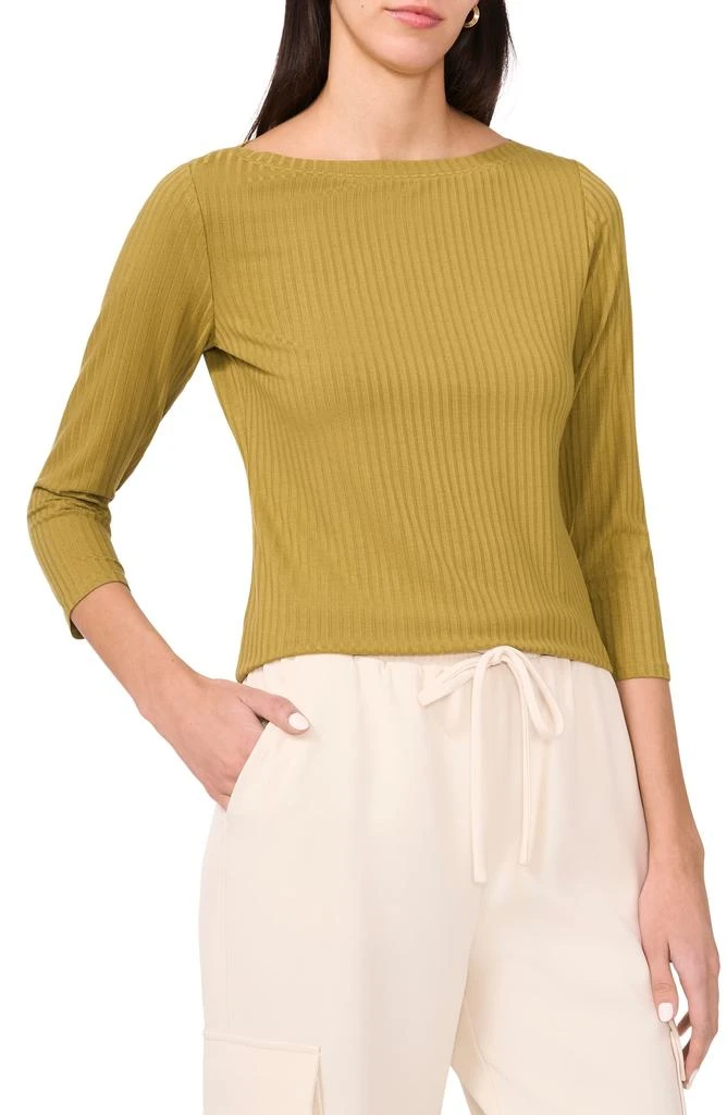 Halogen Rib Boat Neck Three-Quarter Sleeve Top 1