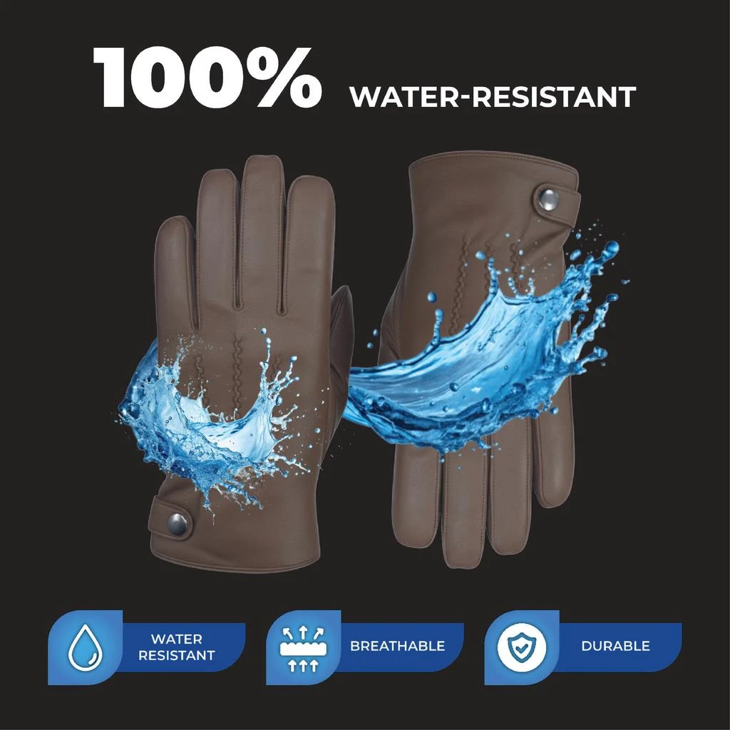 Infinity Leather Men’s Tan Brown Italian Leather Warm Wool-Lined Winter Bike Riding Driving Casual Gloves 5