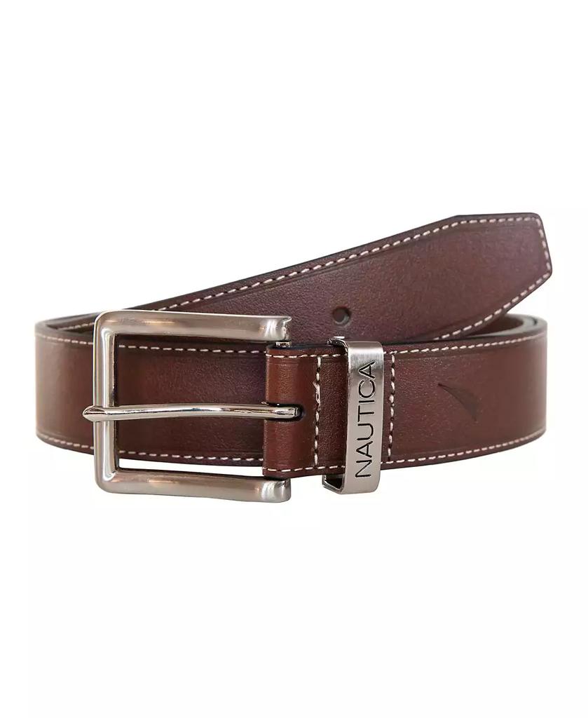 Nautica Men's Leather Jean Belt with Signature Engraved Keeper