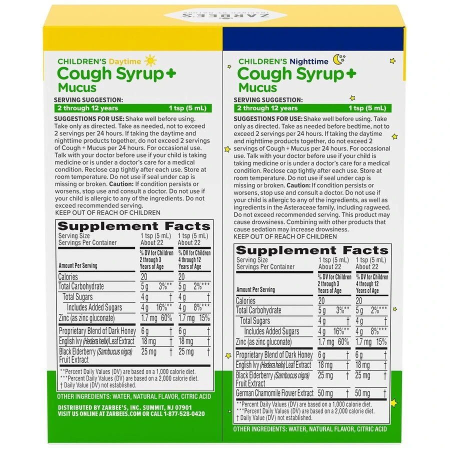 ZarBee's Naturals Children's Honey Cough Syrup + Mucus Day & Night Value Pack, Mixed Berry Natural Mixed Berry 3