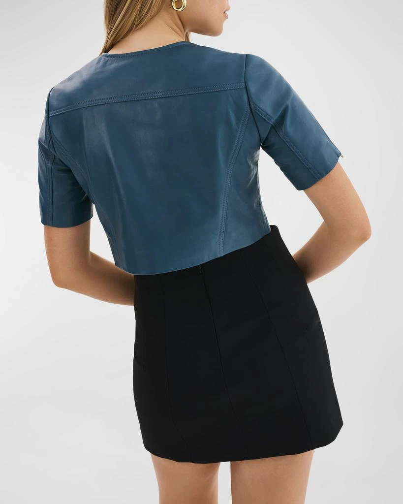 LaMarque Kirsi Short-Sleeve Cropped Leather Biker Jacket 4