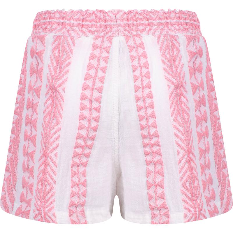 Devotion Geometric print drawstring cotton shorts in pink and white
