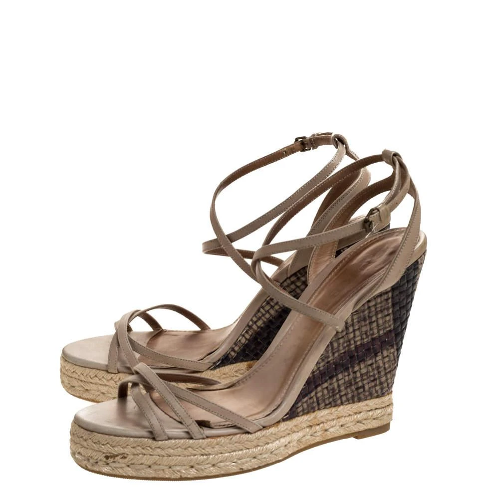 Burberry Burberry Pale Green Strappy Leather Woven Wedge Espadrille Sandals Size 39 4