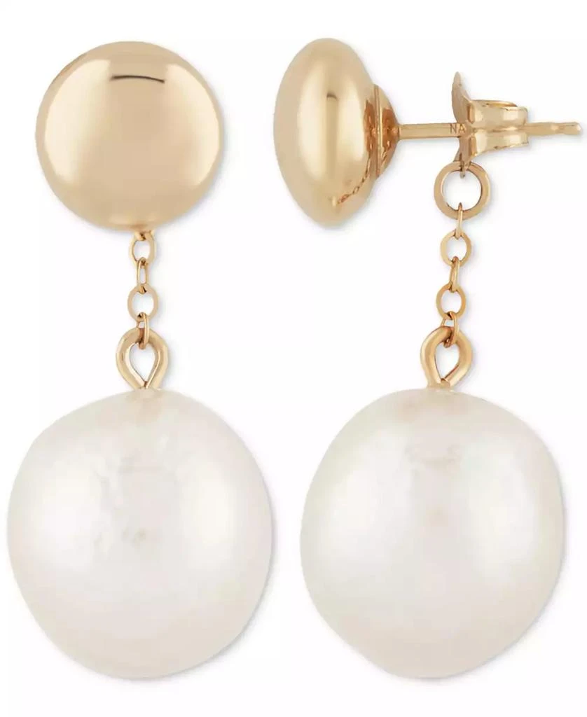 Macy
s White Baroque Pearl (12mm) Flat Ball Drop Earrings in 14k Yellow Gold 3