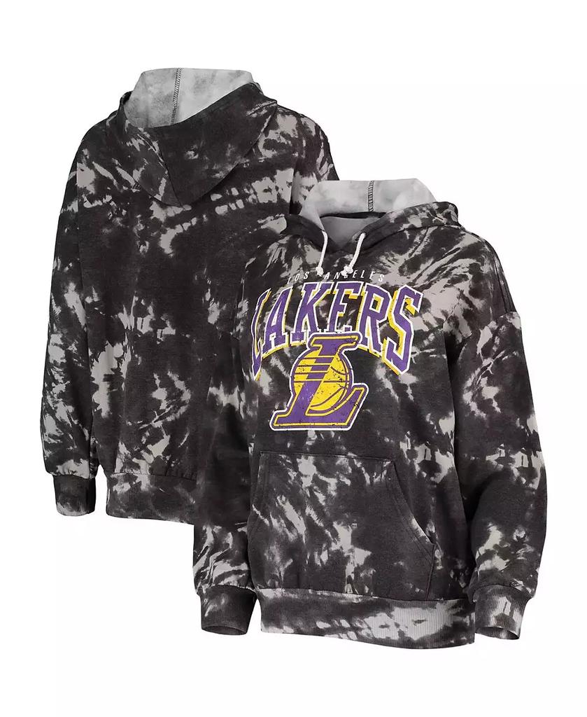 Majestic Women's Threads Black Los Angeles Lakers Burble Tie-Dye Tri-Blend Pullover Hoodie