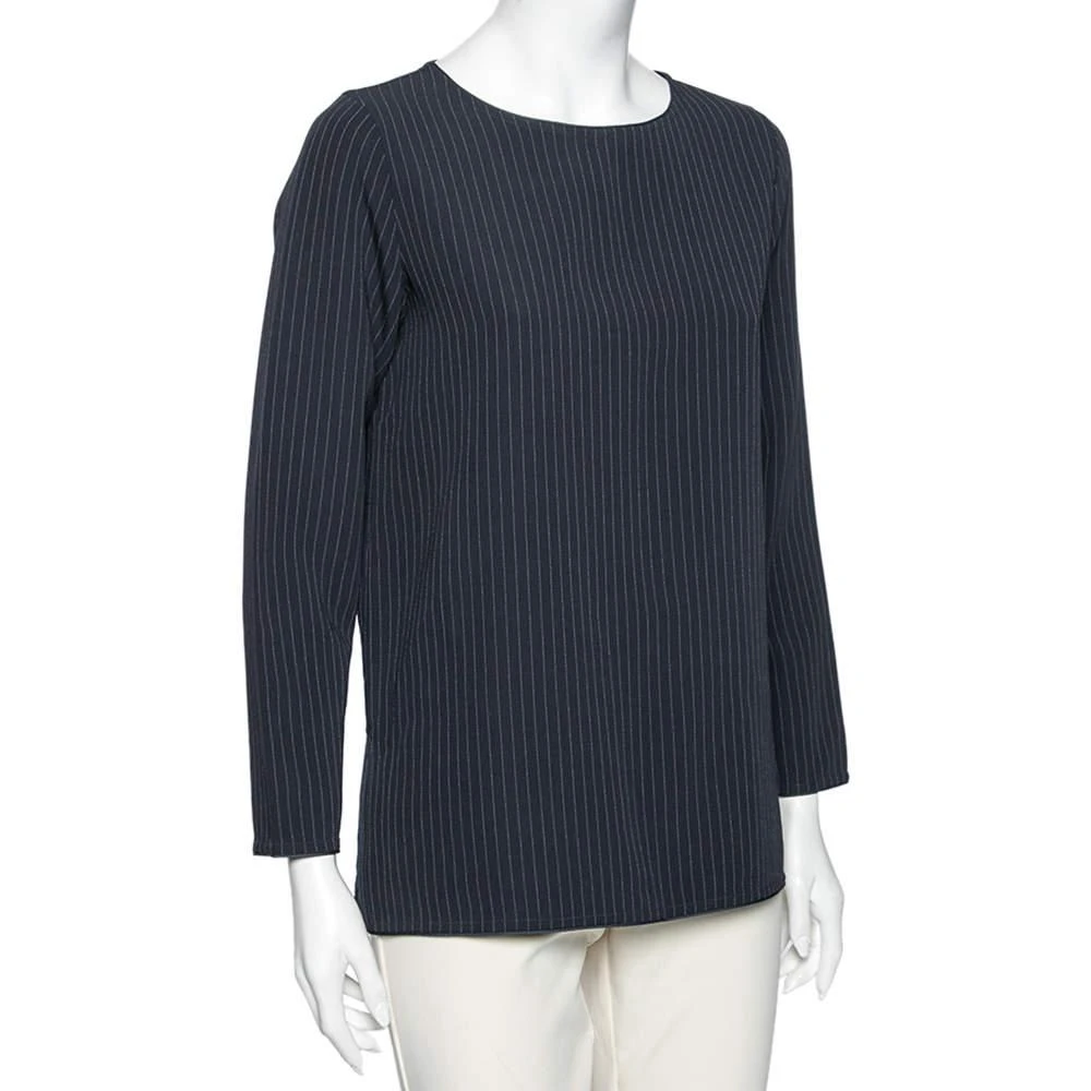 Max Mara Max Mara Navy Blue Pinstripe Crepe Top M 2