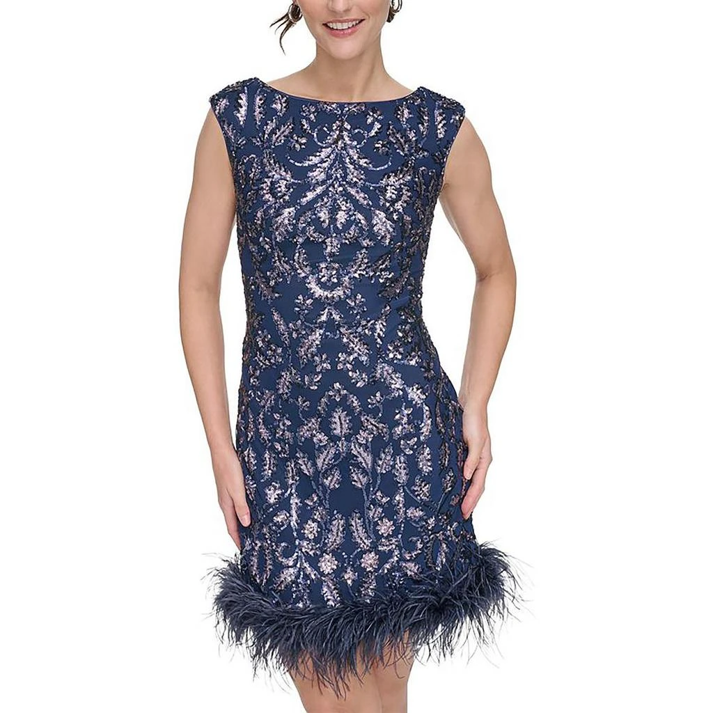 Eliza J Petites Womens Sequined Feathered Sheath Dress 1
