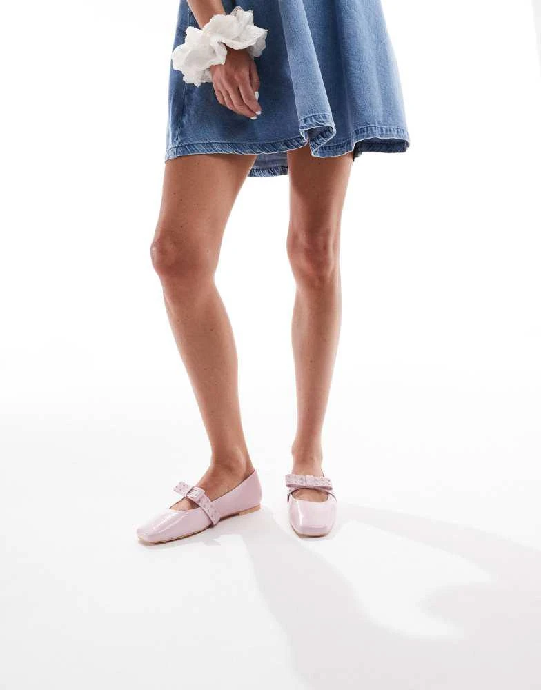 Glamorous Glamorous ballerina flats with bow detail in pink 4