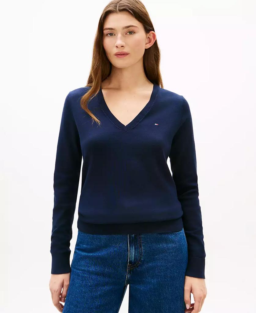 Shop Navy Product Dyed Wool Knit V-Neck Sweater on Sale at