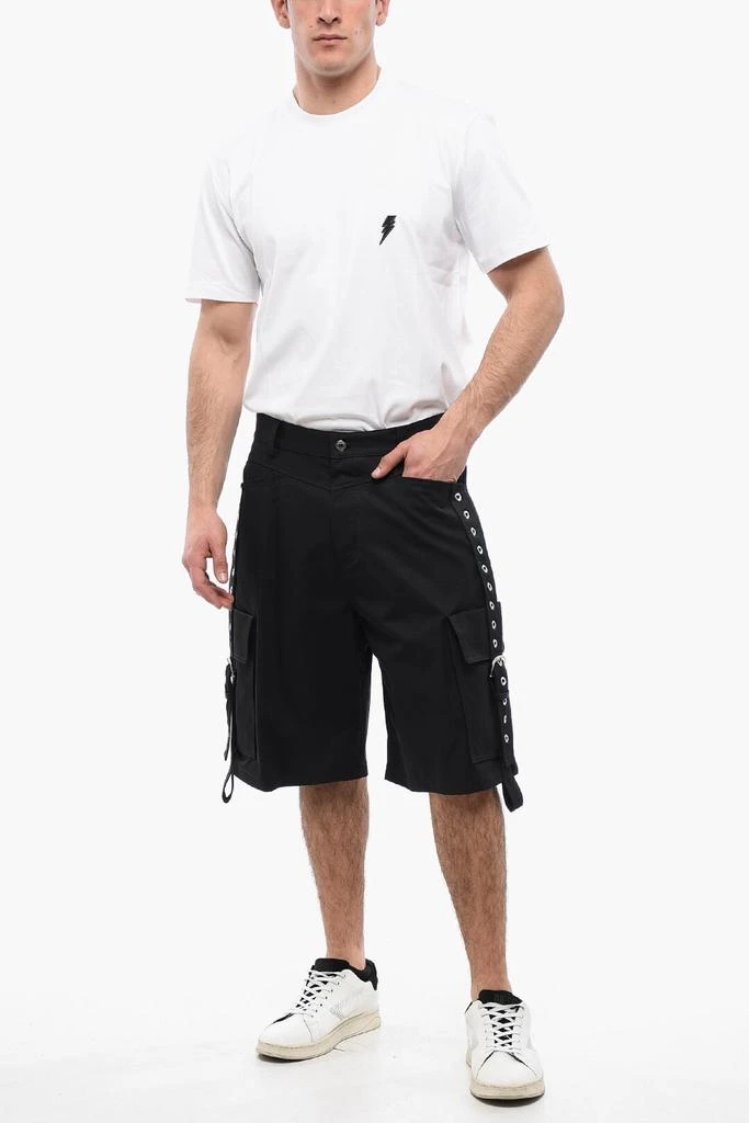 Off-White Off-White Cotton Cargo Shorts with Eyelets and Buckles 4
