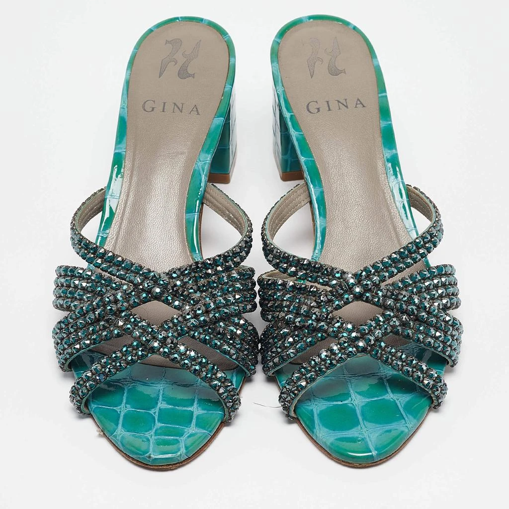 Gina Gina Green Croc Patent Embossed Dexie Slide Sandals Size 38 3