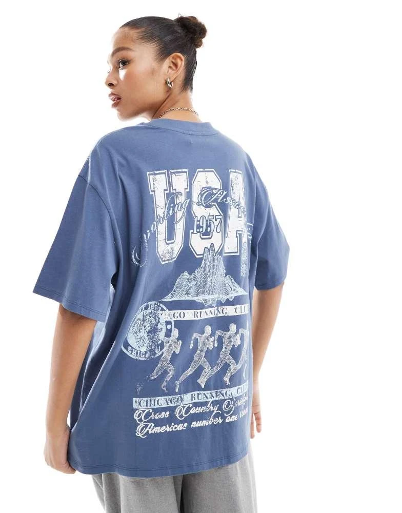 ASOS ASOS DESIGN oversized t-shirt with USA running graphic in navy 1