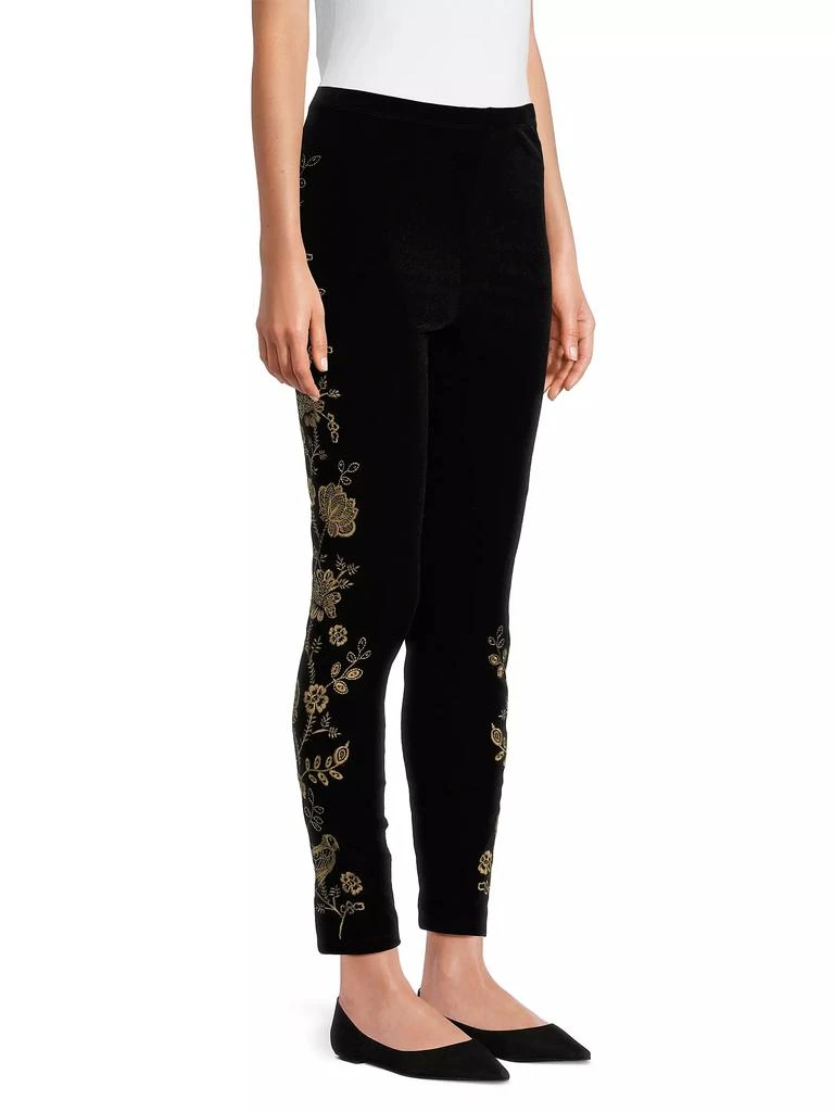 Johnny Was Embroidered Stretch Velvet High-Rise Leggings 4
