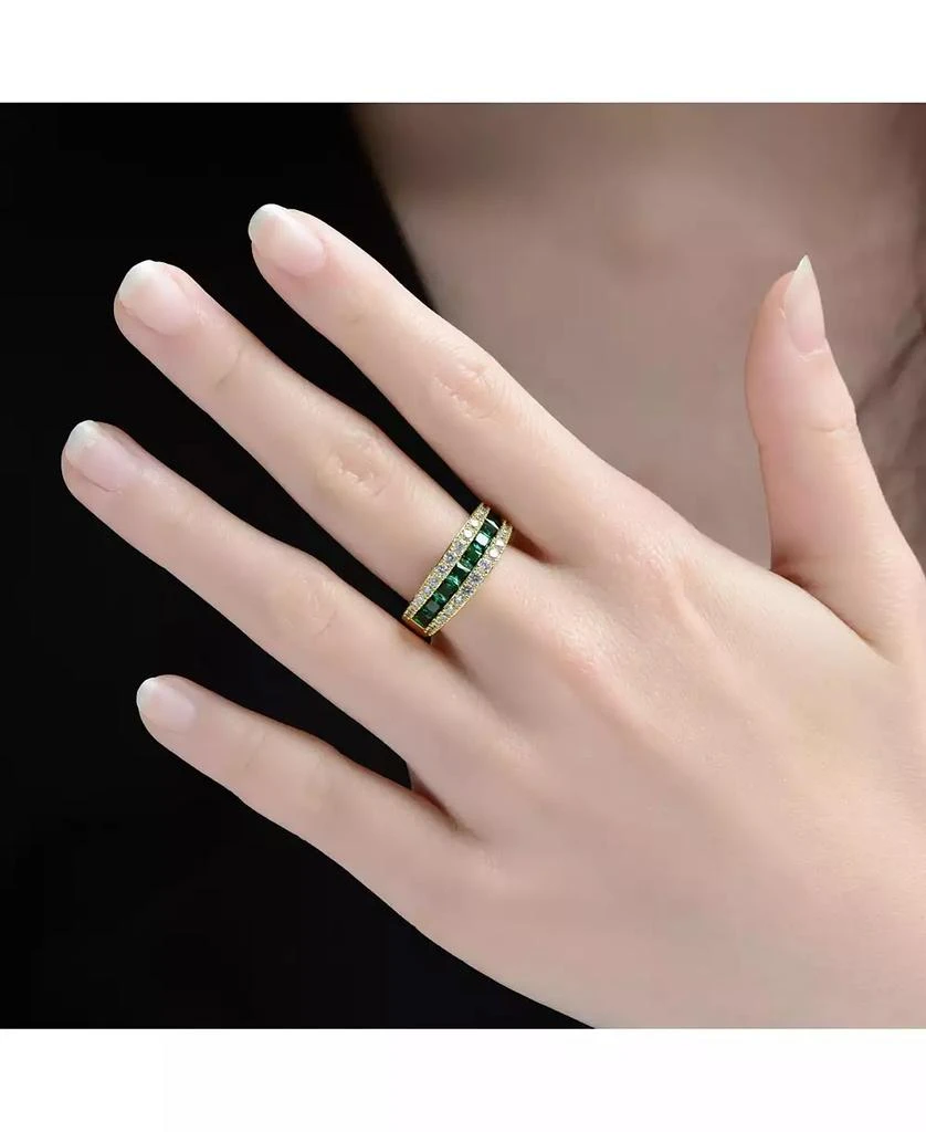 Genevive Sterling Silver 14K Gold Plated with Round Green 
Clear Cubic Zirconia Band Ring 3