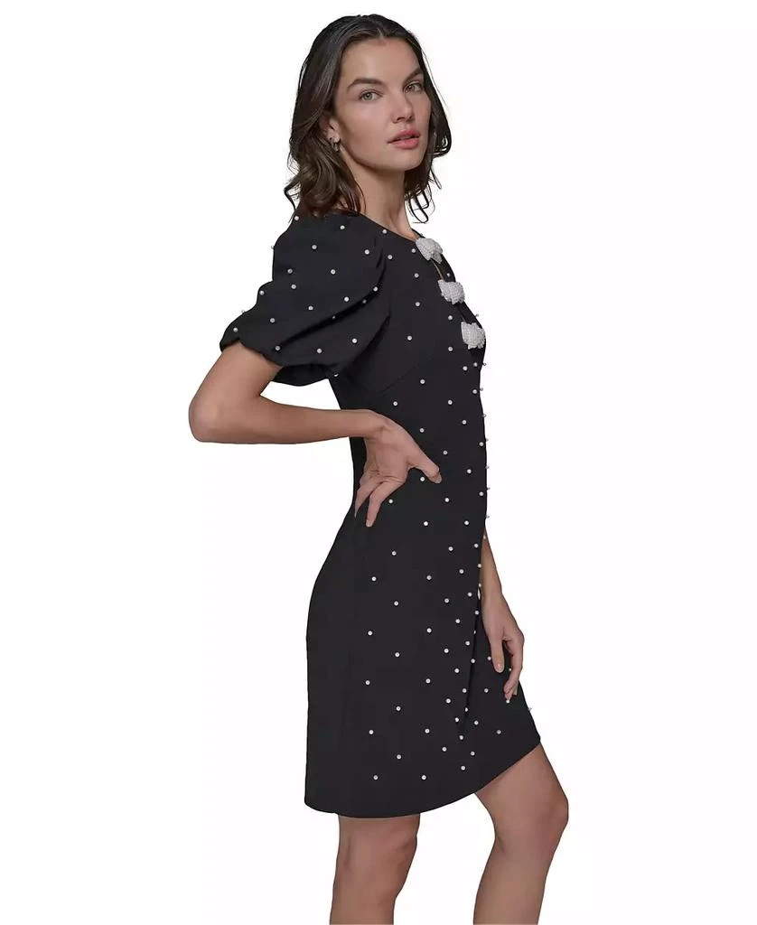 Karl Lagerfeld Paris SCUBA CREPE SHEATH WITH NECKLINE PEARL BOW DETAILS 3