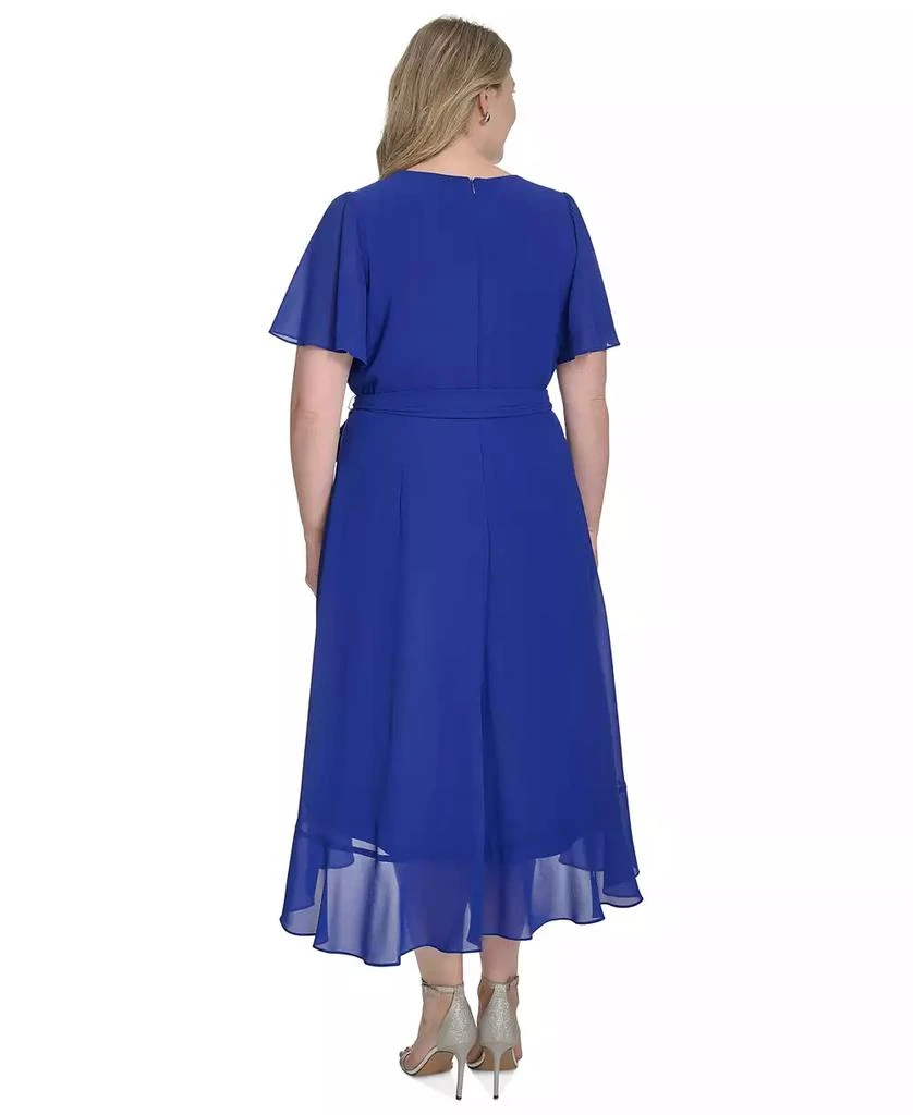 Jessica Howard Plus Size Chiffon Tie-Waist Ruffle-Trim Midi Dress 4