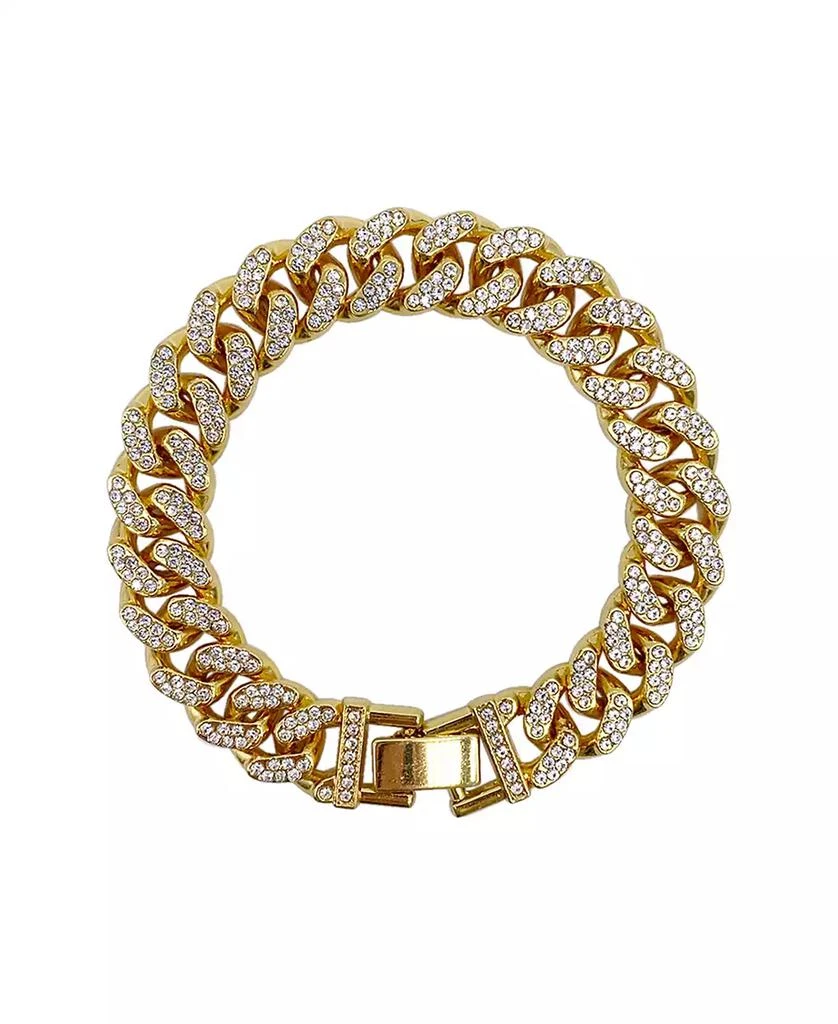 ADORNIA Women's Gold-Tone Plated Crystal Thick Cuban Curb Chain Bracelet 1