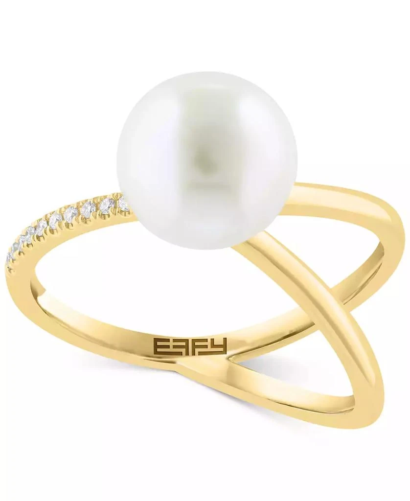 Effy EFFY® Cultured Freshwater Pearl (9mm)
Diamond (1/20 ct. t.w.) Openwork Statement Ring in 14k Gold