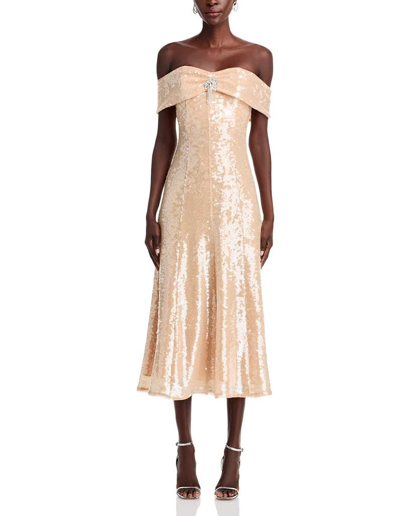 Self Portrait Gold Sequin Off-the-Shoulder Dress - Exclusive 7