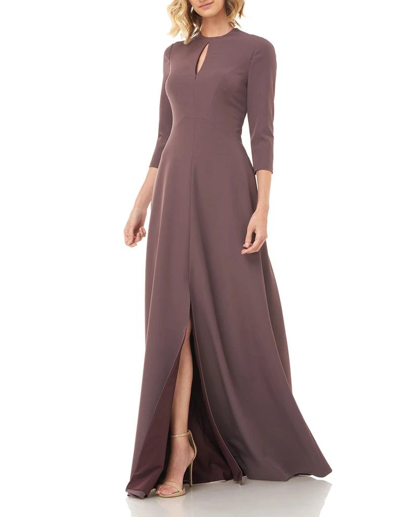 Kay Unger Hannah Jewel-Neck 3/4-Sleeve Stretch Crepe Gown 2