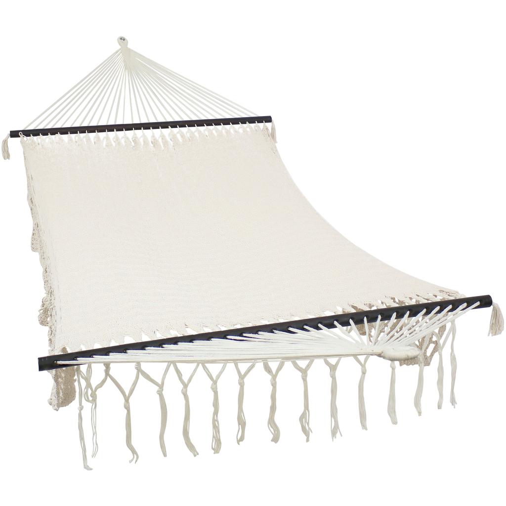 Sunnydaze Heavy-Duty Deluxe Hand-Woven Cotton American-Style Mayan Hammock with Spreader Bars - 770 lb Weight Capacity