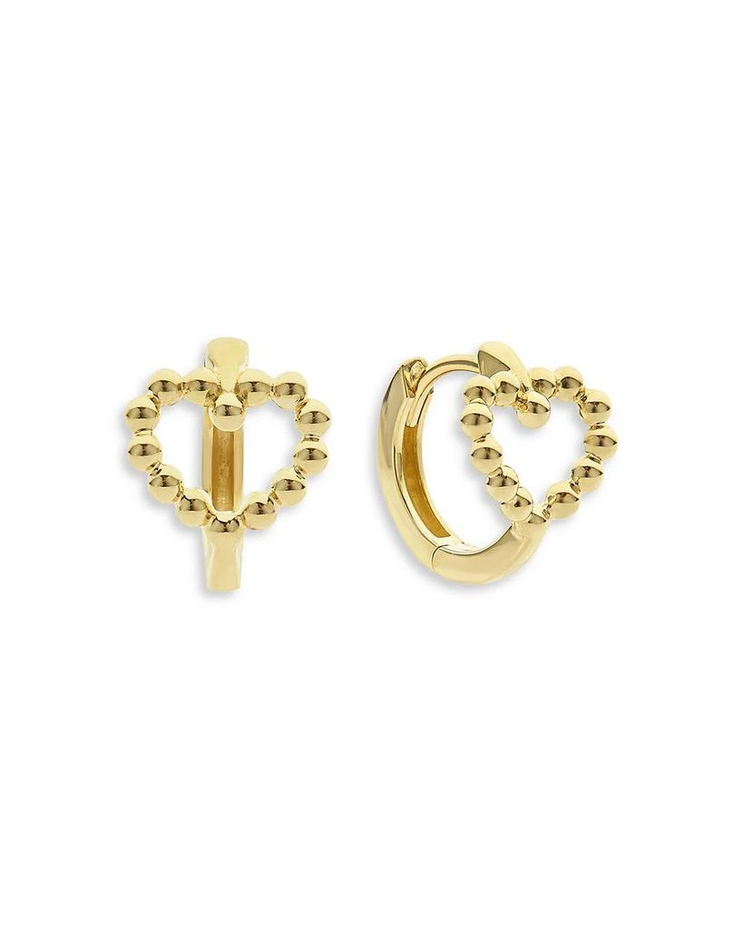 LAGOS 18K Yellow Gold Caviar Gold Beaded Heart Huggie Hoop Earrings 1
