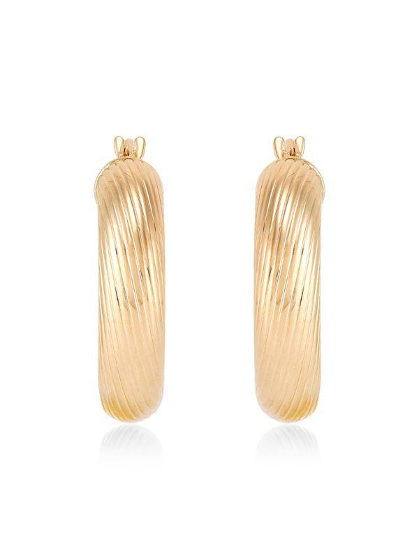 Saks Fifth Avenue 14K Yellow Gold Polished Texture Round Hoop Earrings
