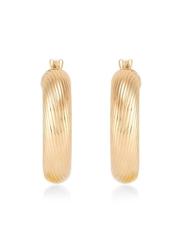 Saks Fifth Avenue 14K Yellow Gold Polished Texture Round Hoop Earrings 2