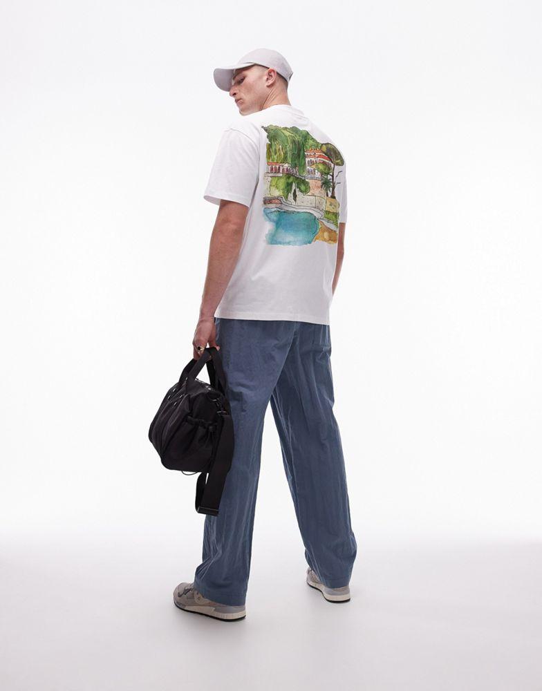 Topman Topman oversized fit t-shirt with watercolour riviera front and back print in white