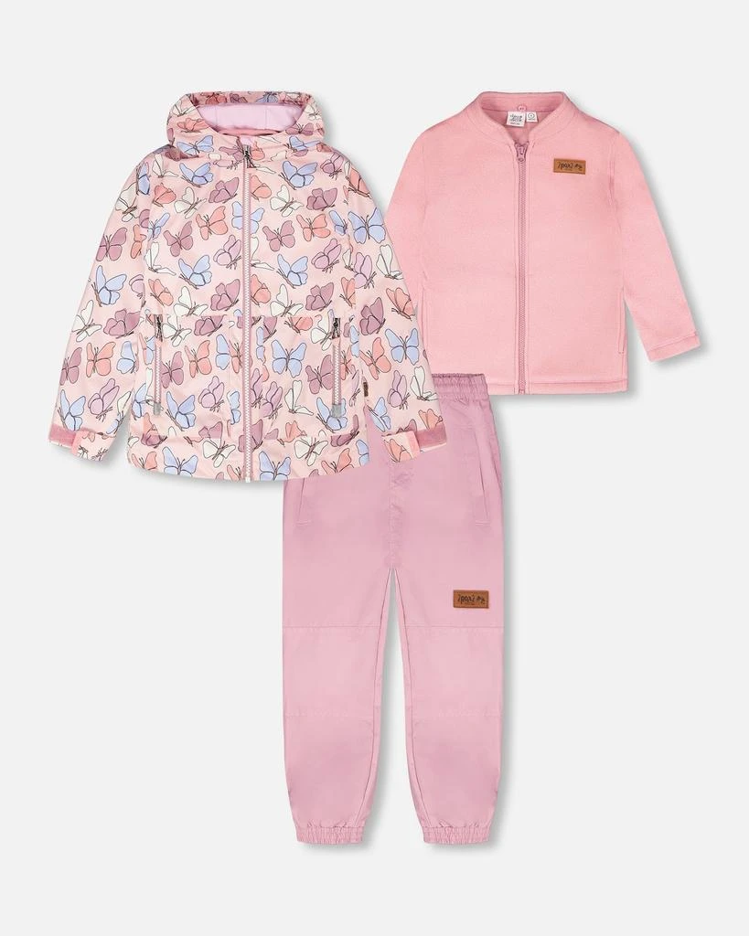 Deux par Deux 3-in-1 Two-Piece Mid-Season Outerwear Set Pink with Printed Butterflies