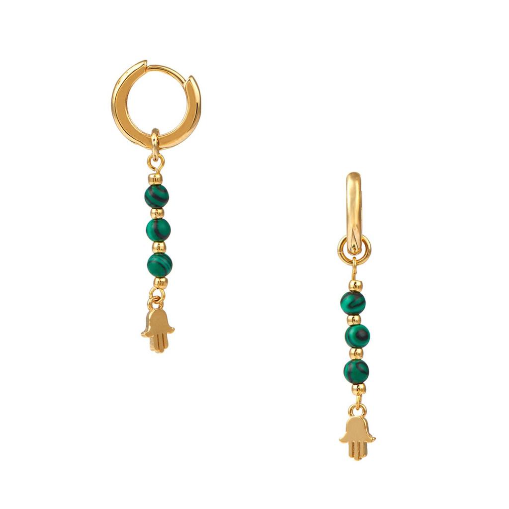 Orelia London Hamsa Hand & Malachite Huggie Hoop Earrings