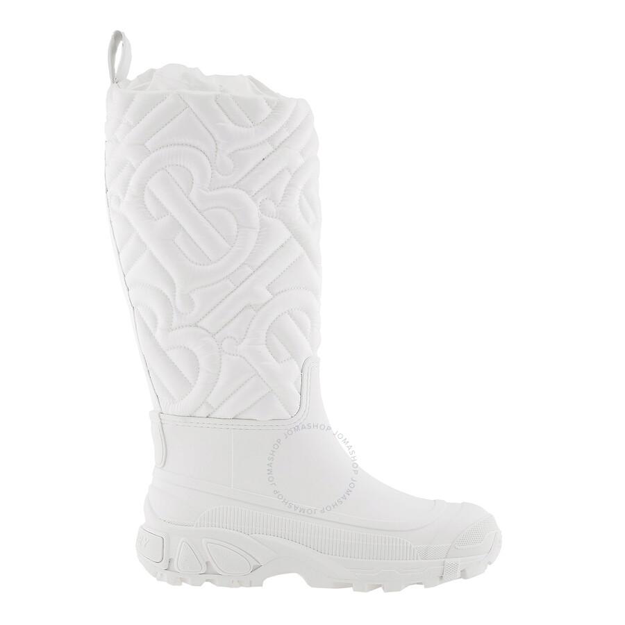 Burberry Optic White Rotherfield Quilted Monogram Rain Boots