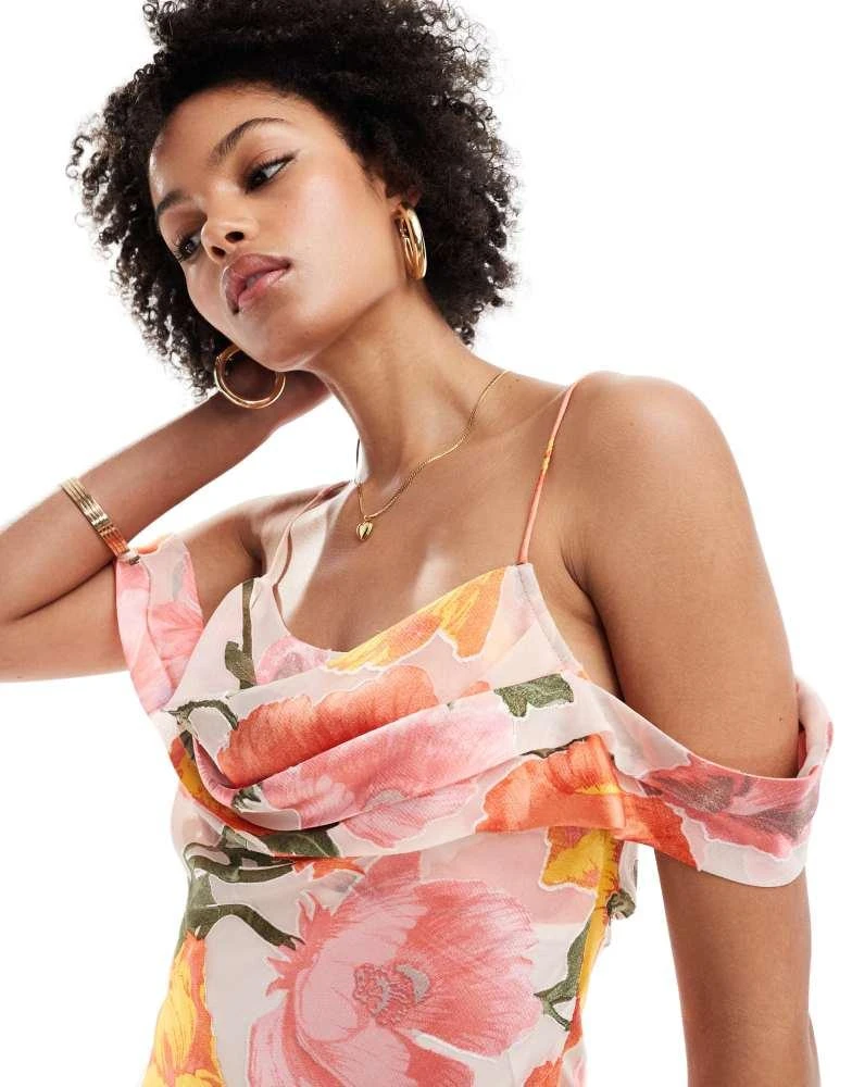 ASOS ASOS DESIGN Tall Exclusive cami cowl maxi dress with cold shoulder in burnout print 2