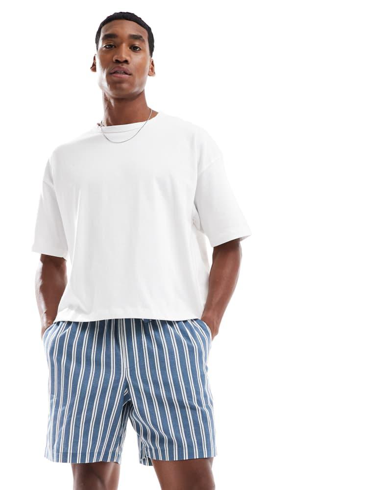 New Look New Look pull on linen shorts in blue stripe