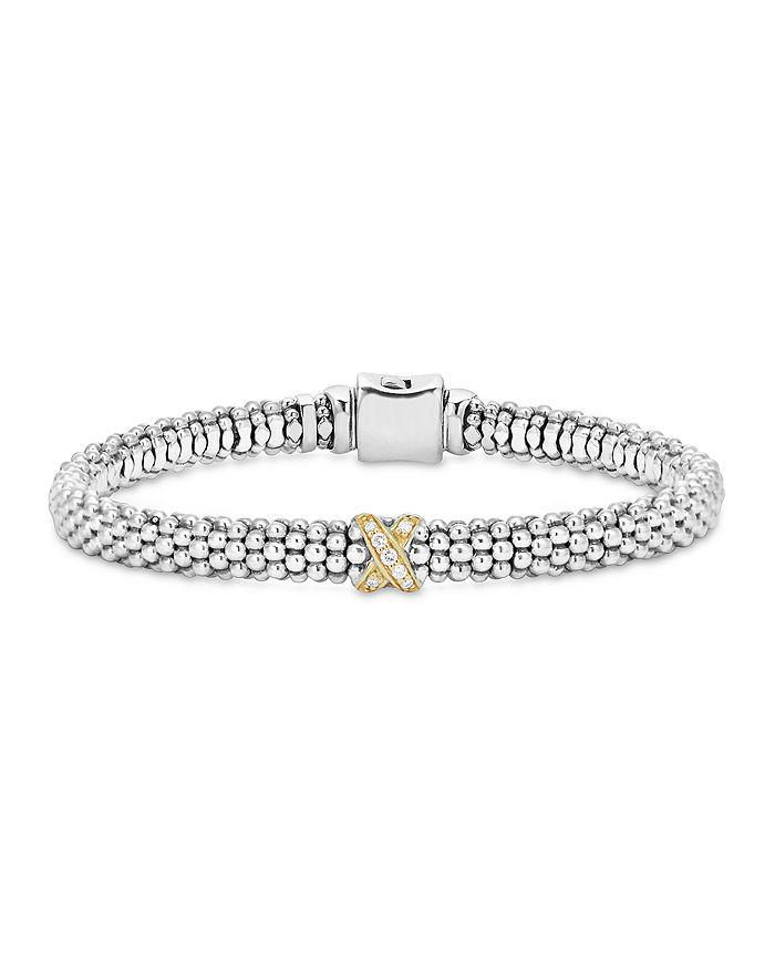 LAGOS 18K Gold and Sterling Silver Embrace Collection Rope Bracelet with Diamonds