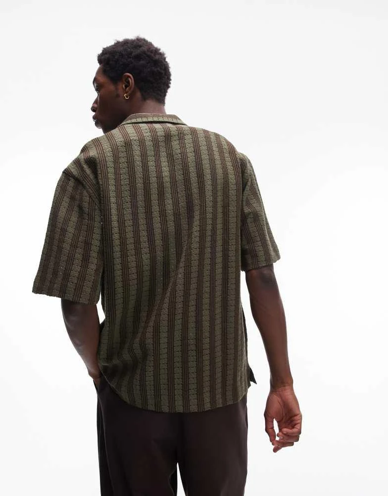 Topman Topman short sleeve knitted crochet shirt in green 3