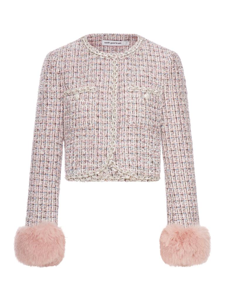Self Portrait BOUCLE JACKET WITH FUR CUFFS