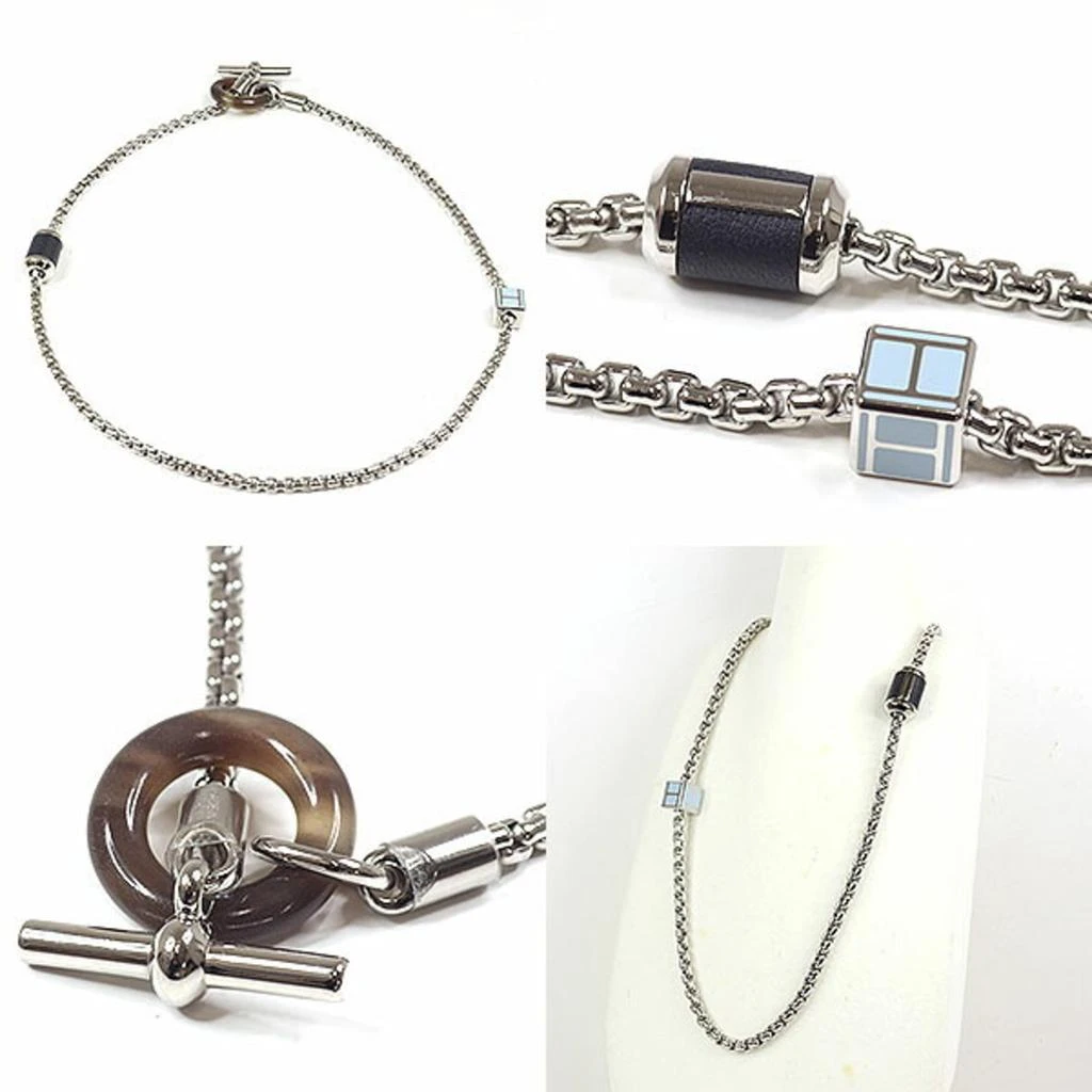 Hermes Horn  Palladium Swift Leather Necklace (Pre-Owned) 3
