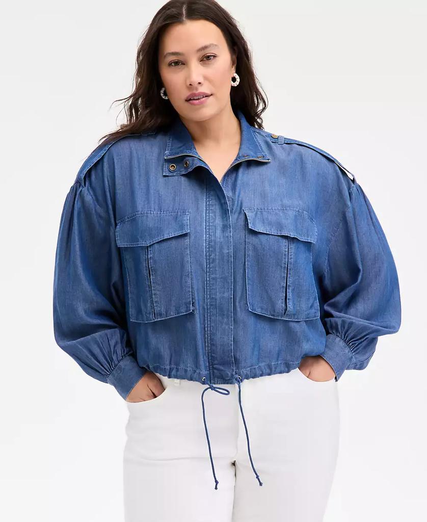 On 34th Trendy Plus Size Chambray Cropped Jacket, Exclusively at Macy's