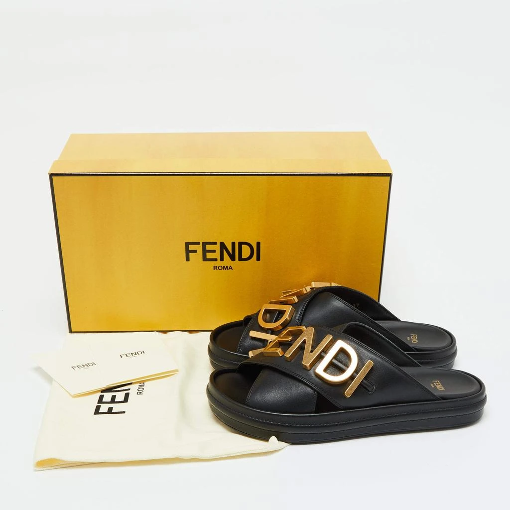 Fendi Fendi Black Leather Fendigraphy Flat Slide Sandals Size 37 9