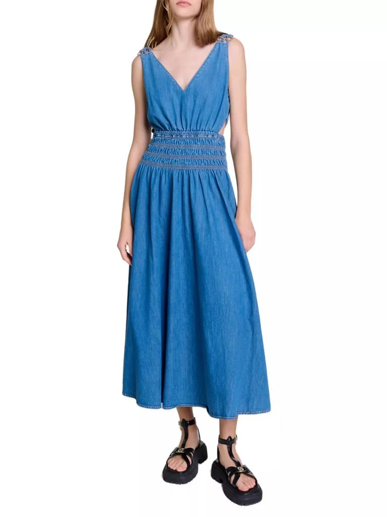Maje Cutaway Denim Midi Dress 2