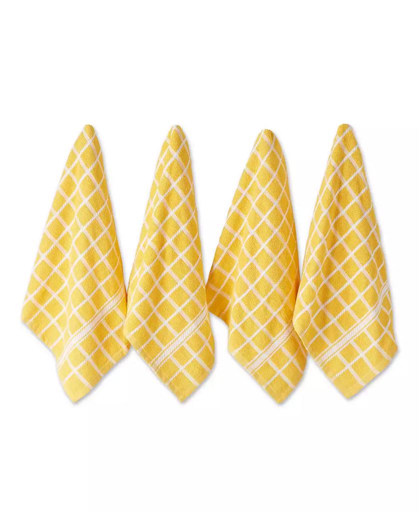 Design Imports Basic Terry Collection Windowpane Dishtowel Set, 16x26", Yellow Check, 4 Piece