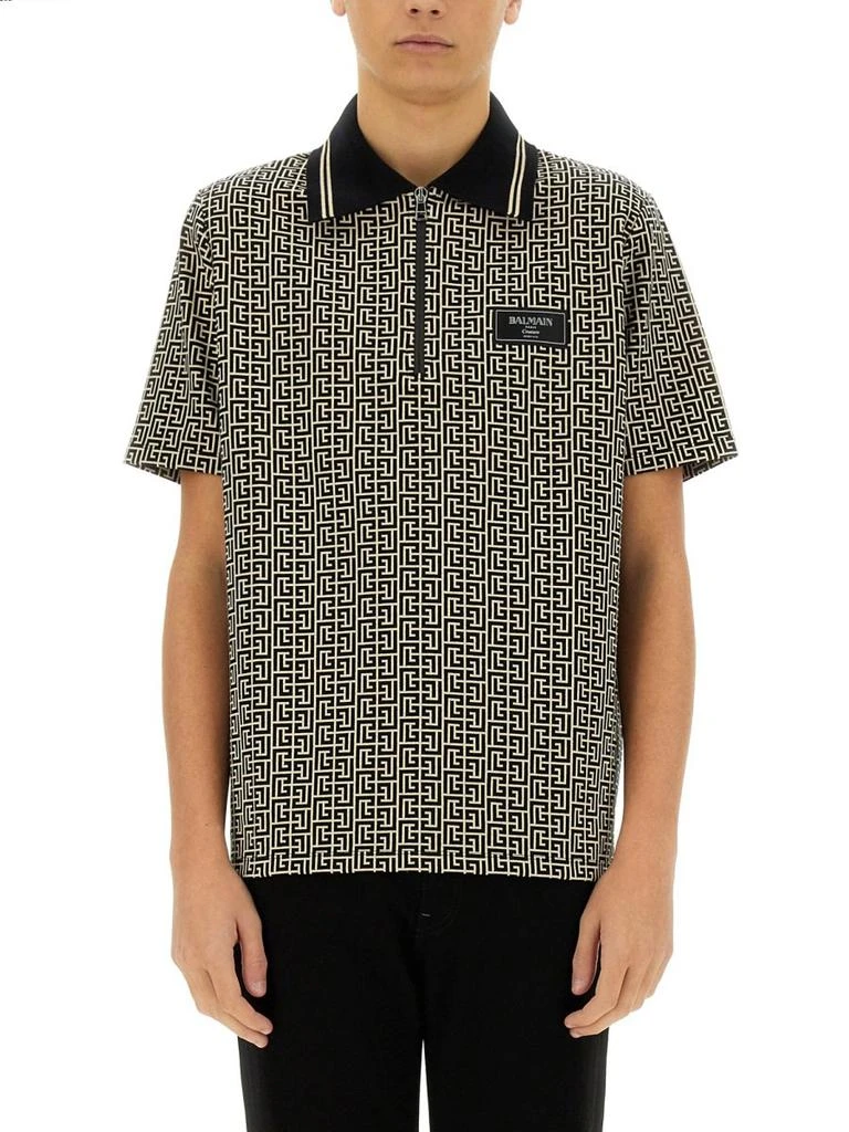 Balmain Balmain Logo Patch Monogrammed Polo Shirt 1
